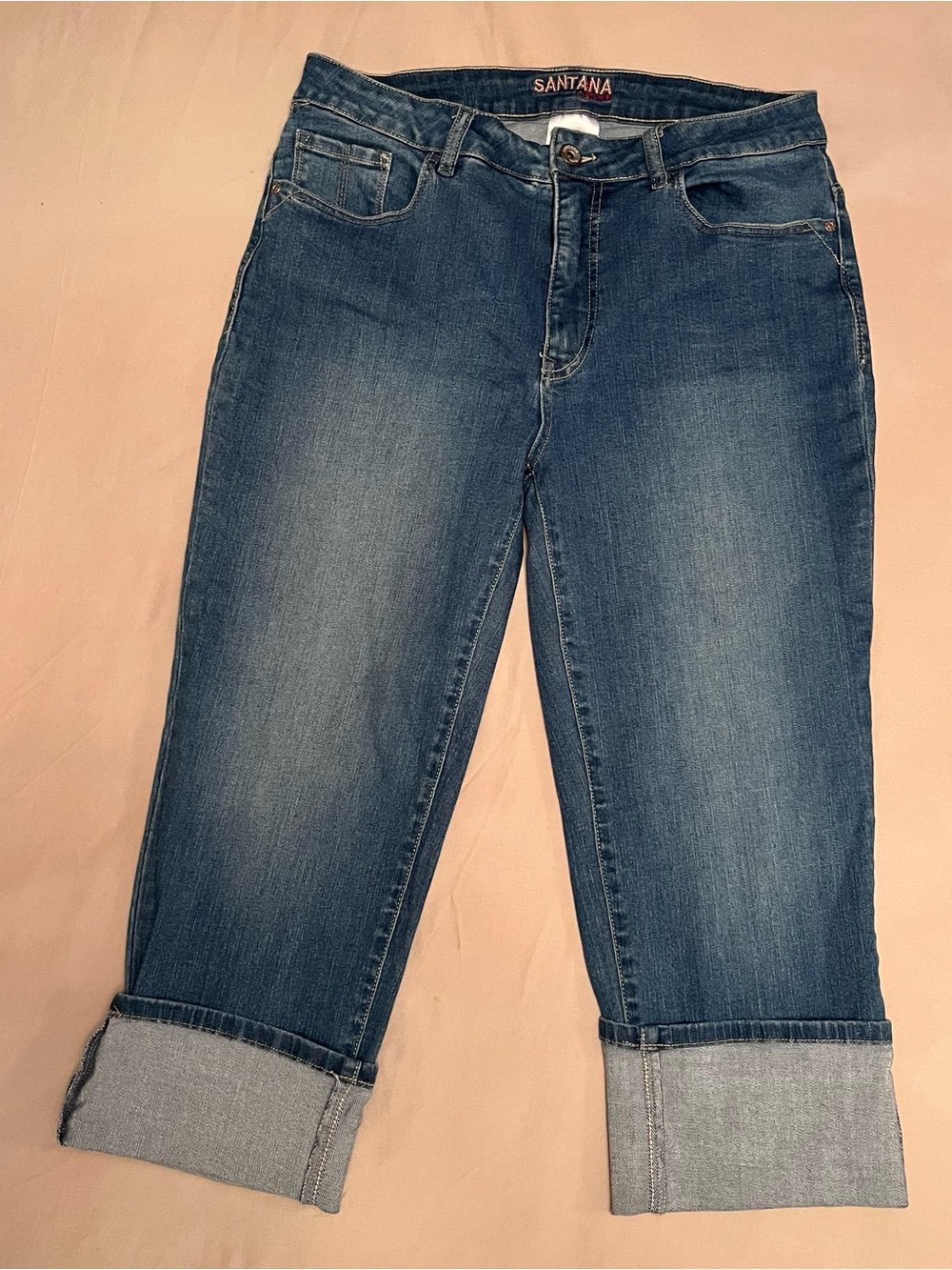 Santana Women's High-Rise Stretch Cropped Blue Denim Jeans with Cuffed Hem